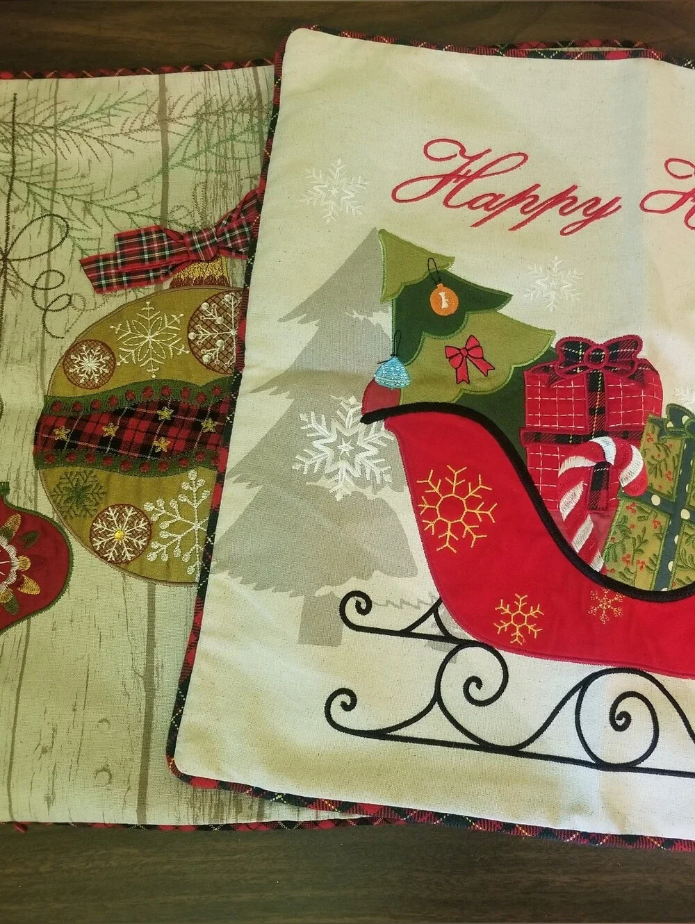 Bundle Of Two Holiday Decorative Pillow Cover - Bells And Ribbon